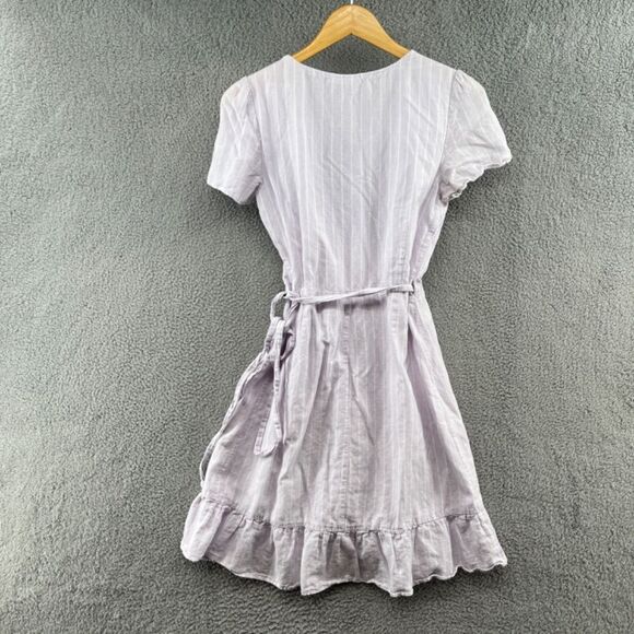 Gap Linen Cotton Stripe Ruffle Wrap Dress Purple White Small TALL - Picture 4 of 16